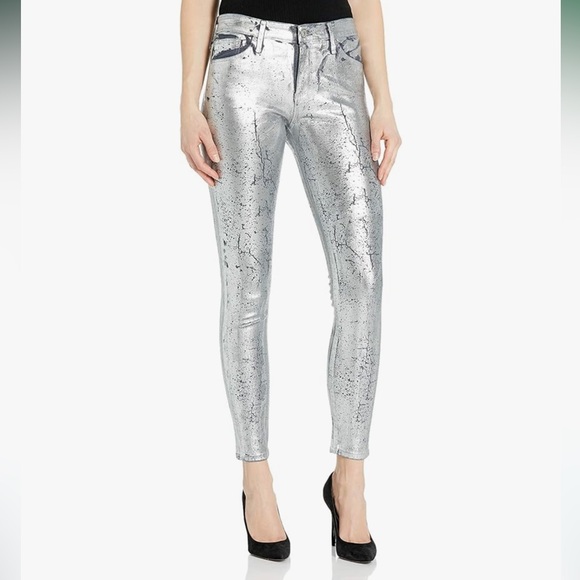 Anthropologie AG Painted Silver Metallic Jeans The Farrah Ankle Skinny - Picture 2 of 6